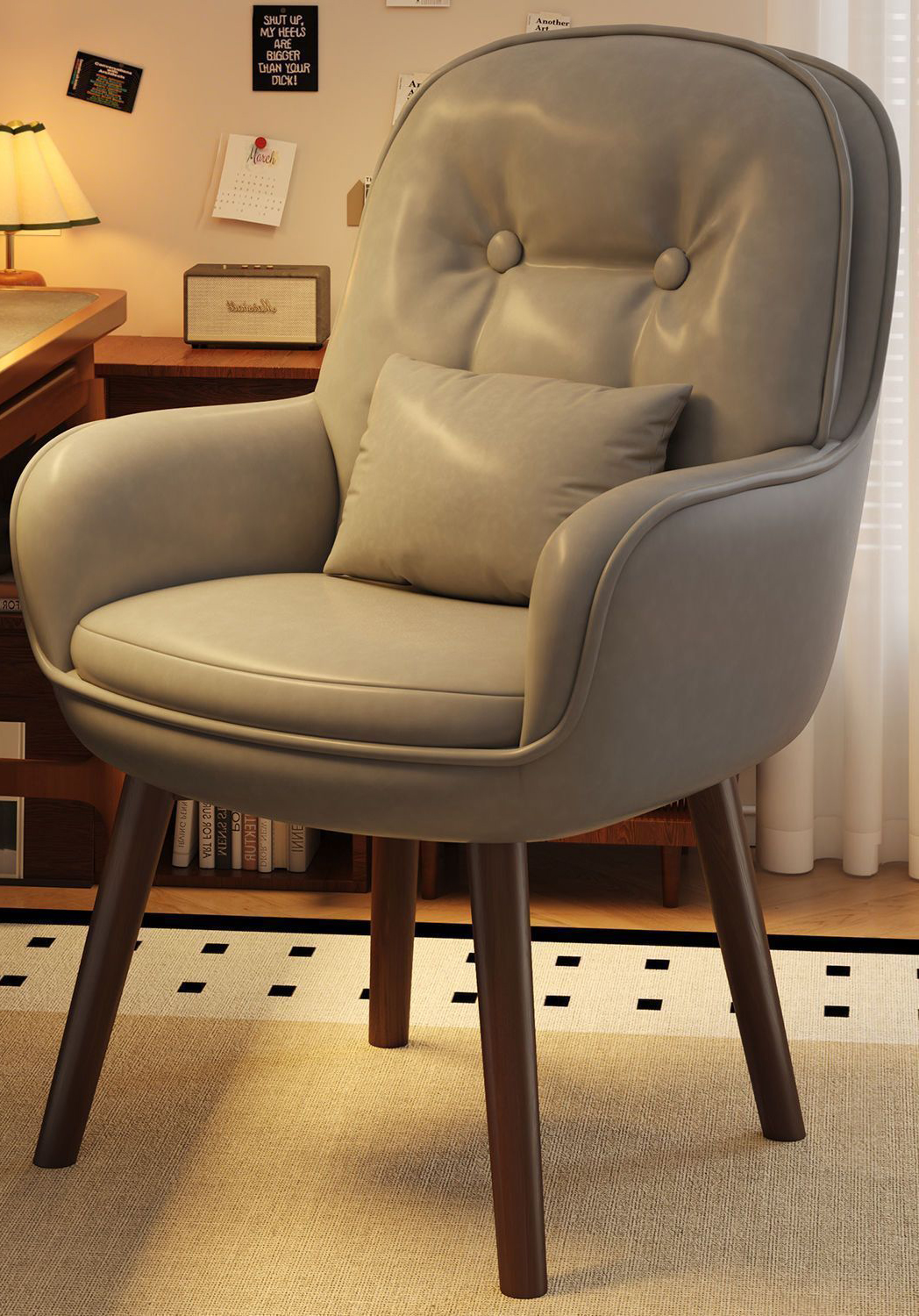 Walnut leg rotation/light gray oil wax leather with pillow