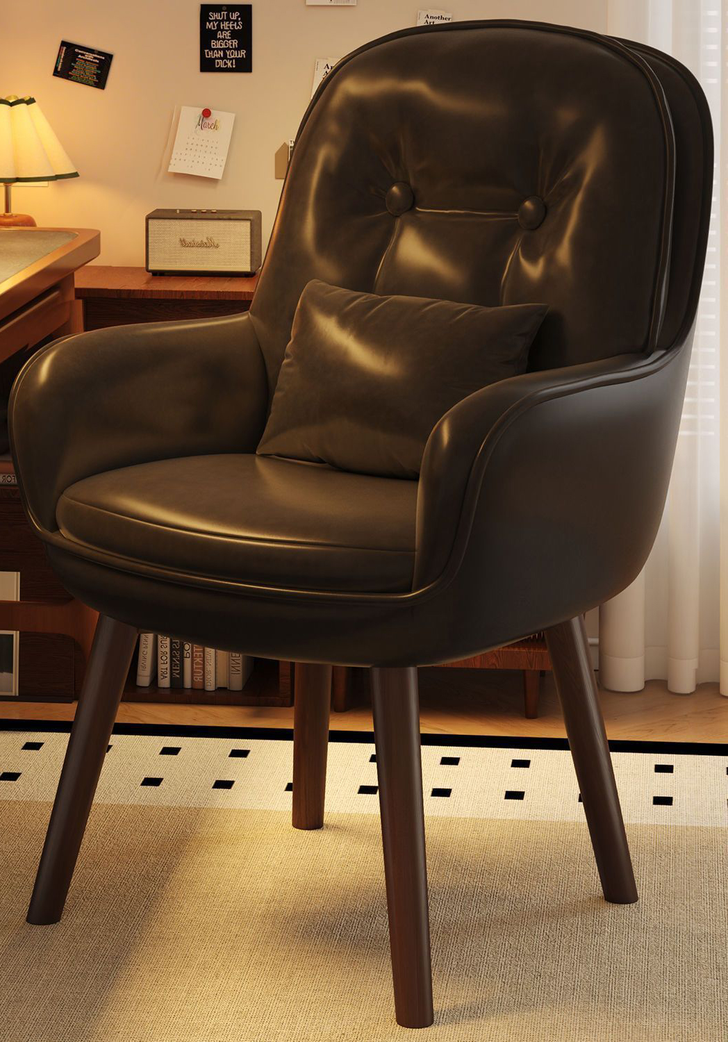 Walnut leg rotation/ black waxed leather  with pillow