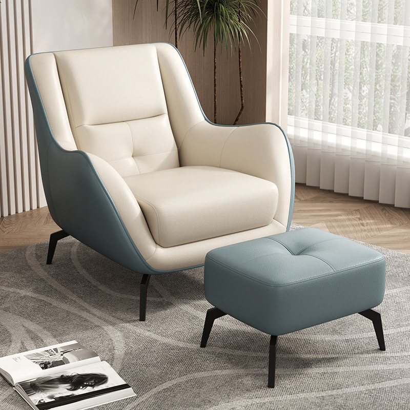 Beige and blue tech fabric with footrest