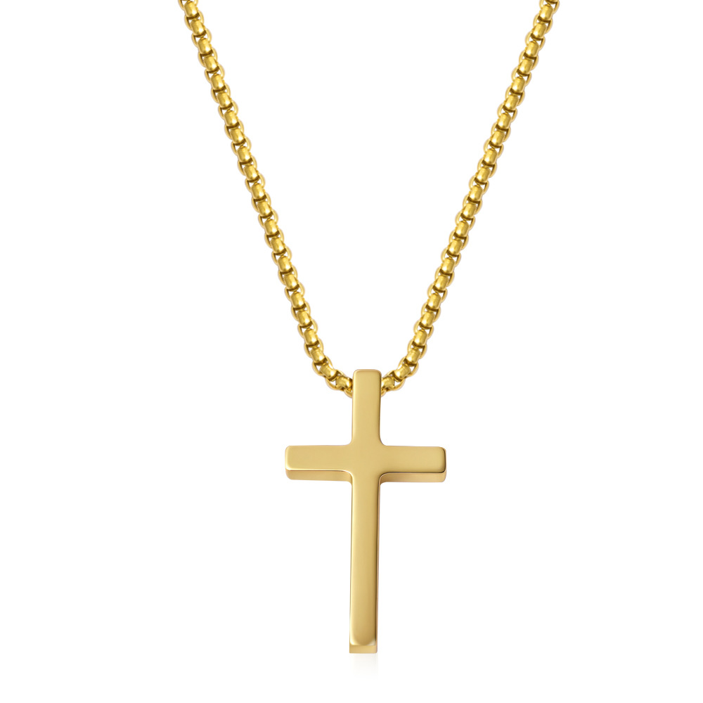 13:Polished full glossy perforated cross necklace gold