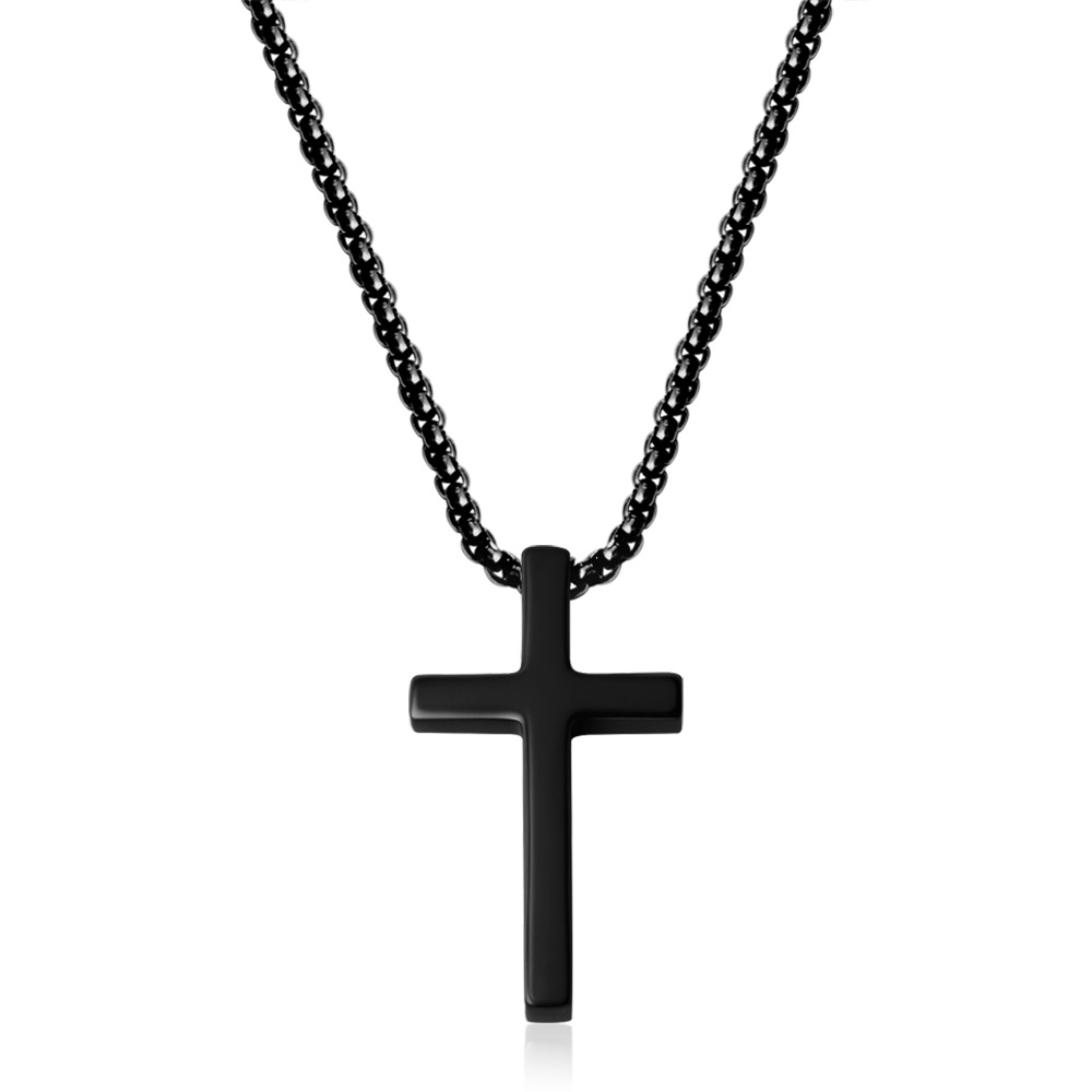 14:Polished full gloss perforated cross necklace black