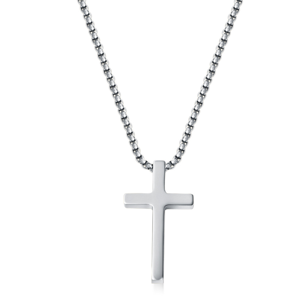 15:Polished full light perforated cross necklace steel color