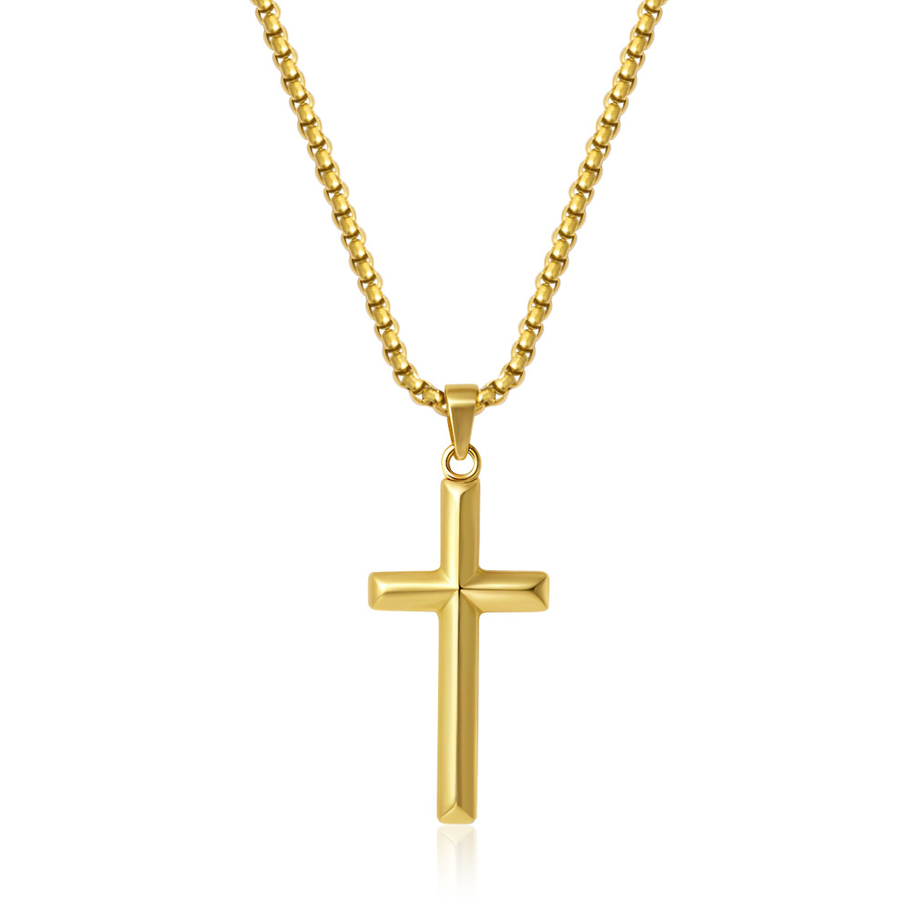 16:Polished full-gloss oil-pressure cross gold necklace
