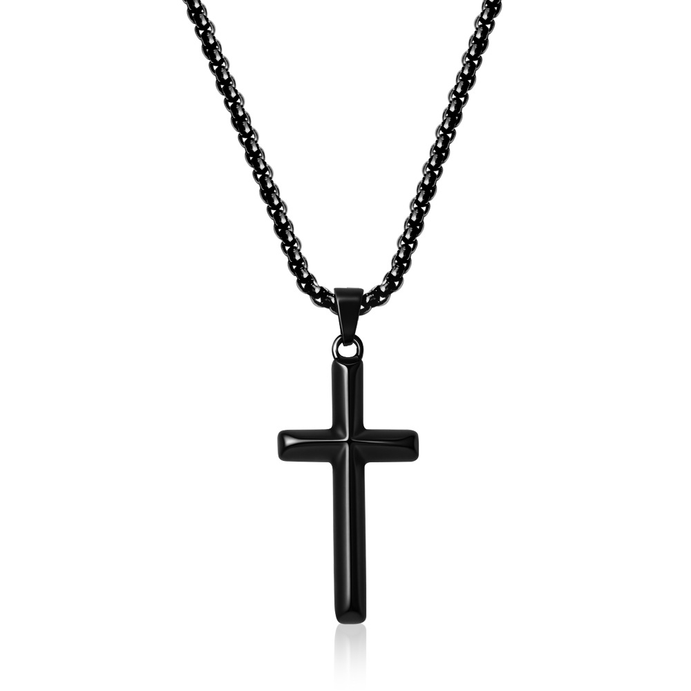 17:Polished full gloss oil pressure cross black necklace