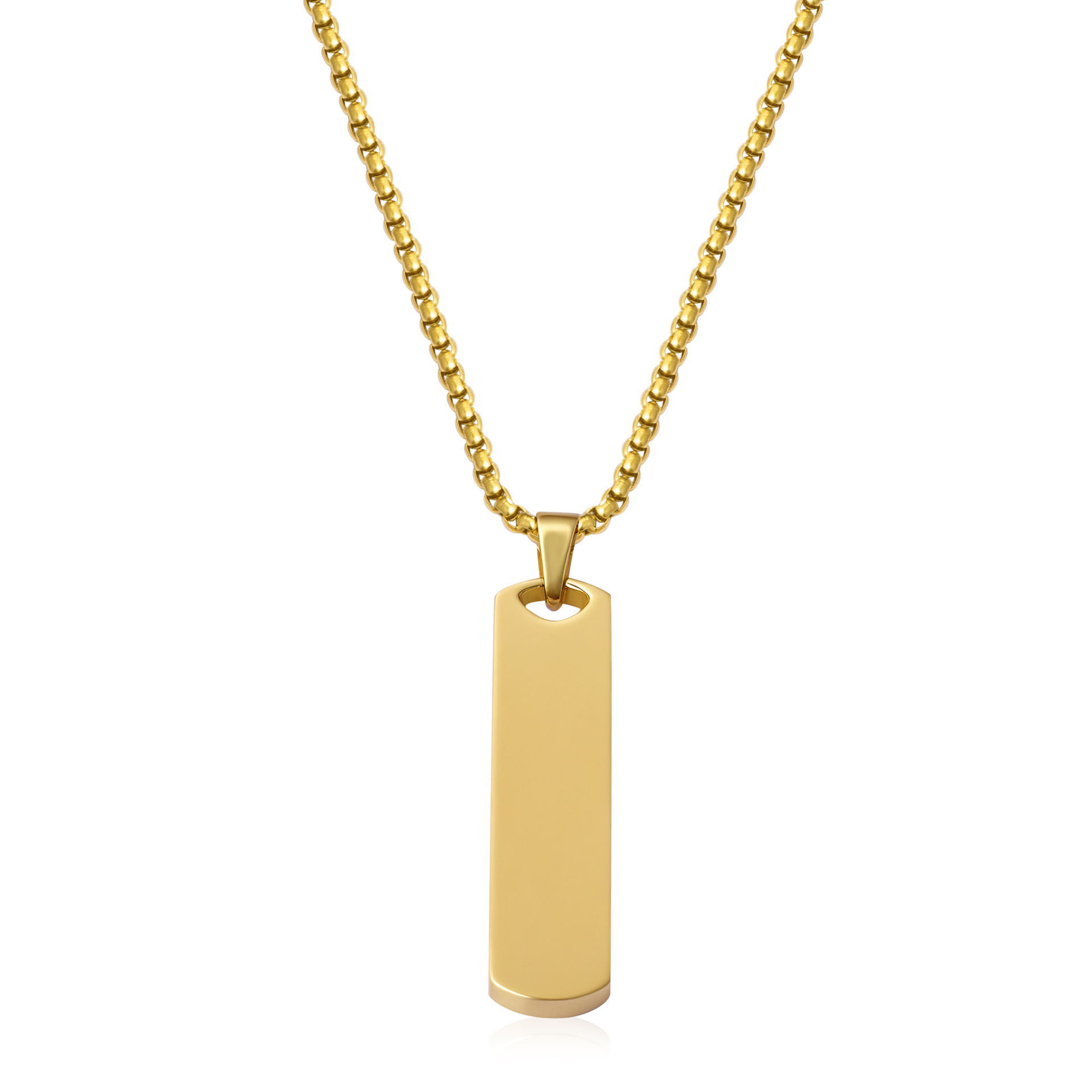 19:Polished full gloss square pendant necklace gold