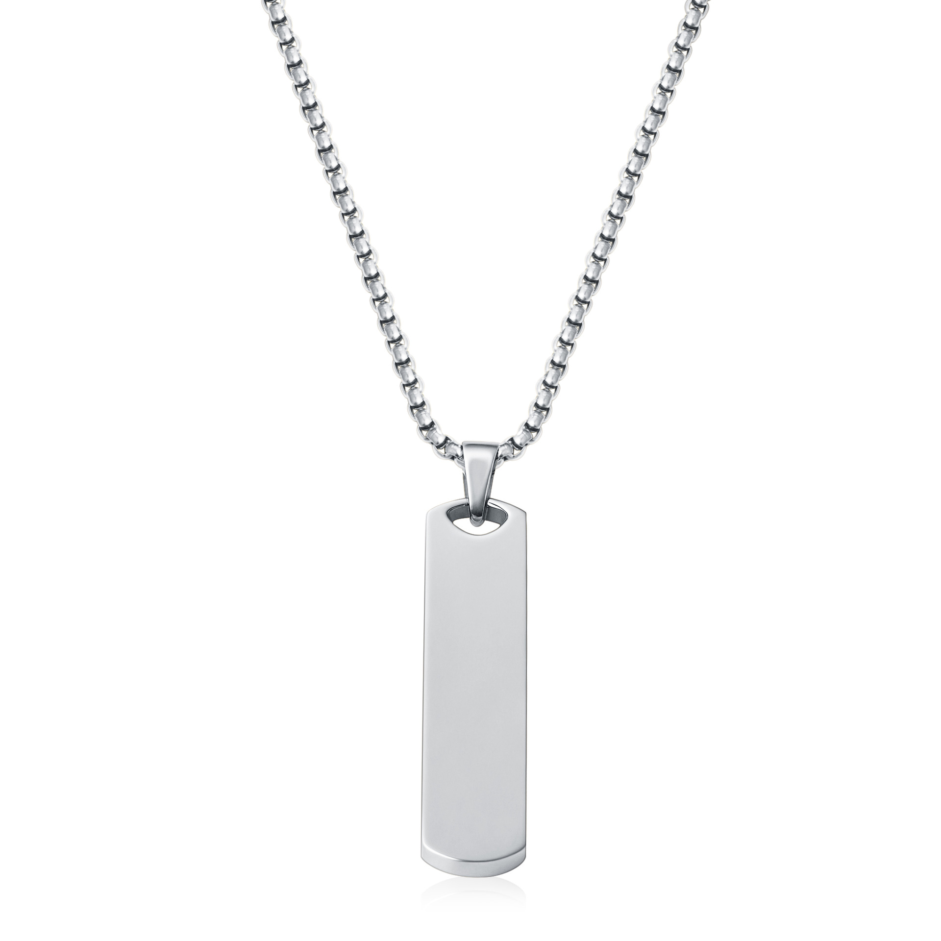 21:Polished full-gloss square brand pendant necklace steel color