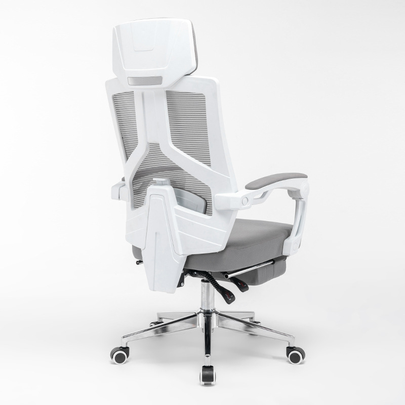 White frame, gray mesh and footrest with luxurious steel legs