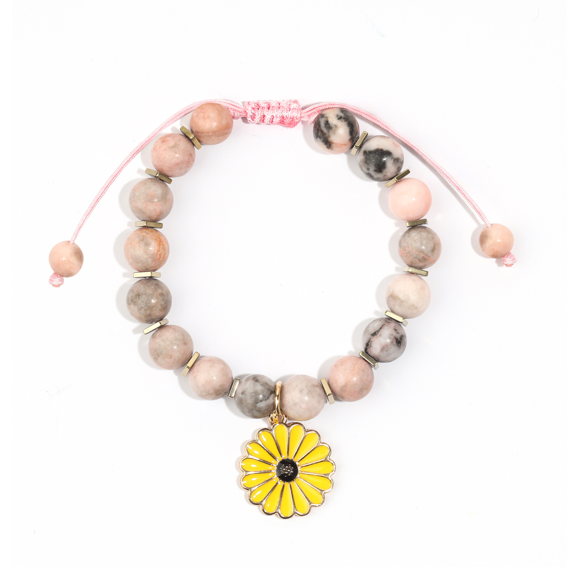 20:Pink zebra braid   sunflower pendant