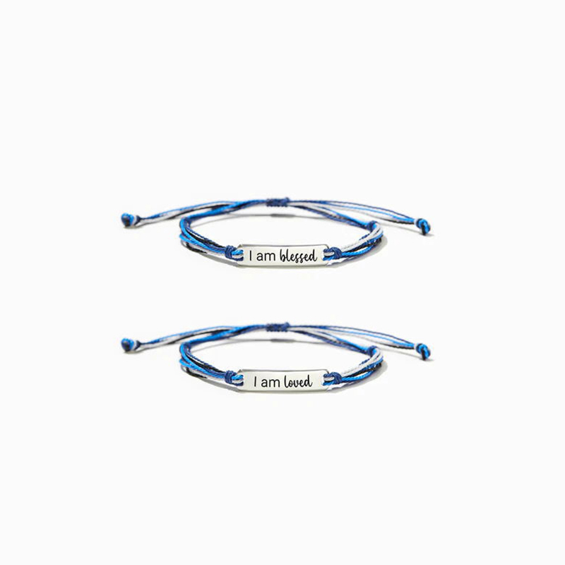 1:Fog blue three-color rope bracelet lettering