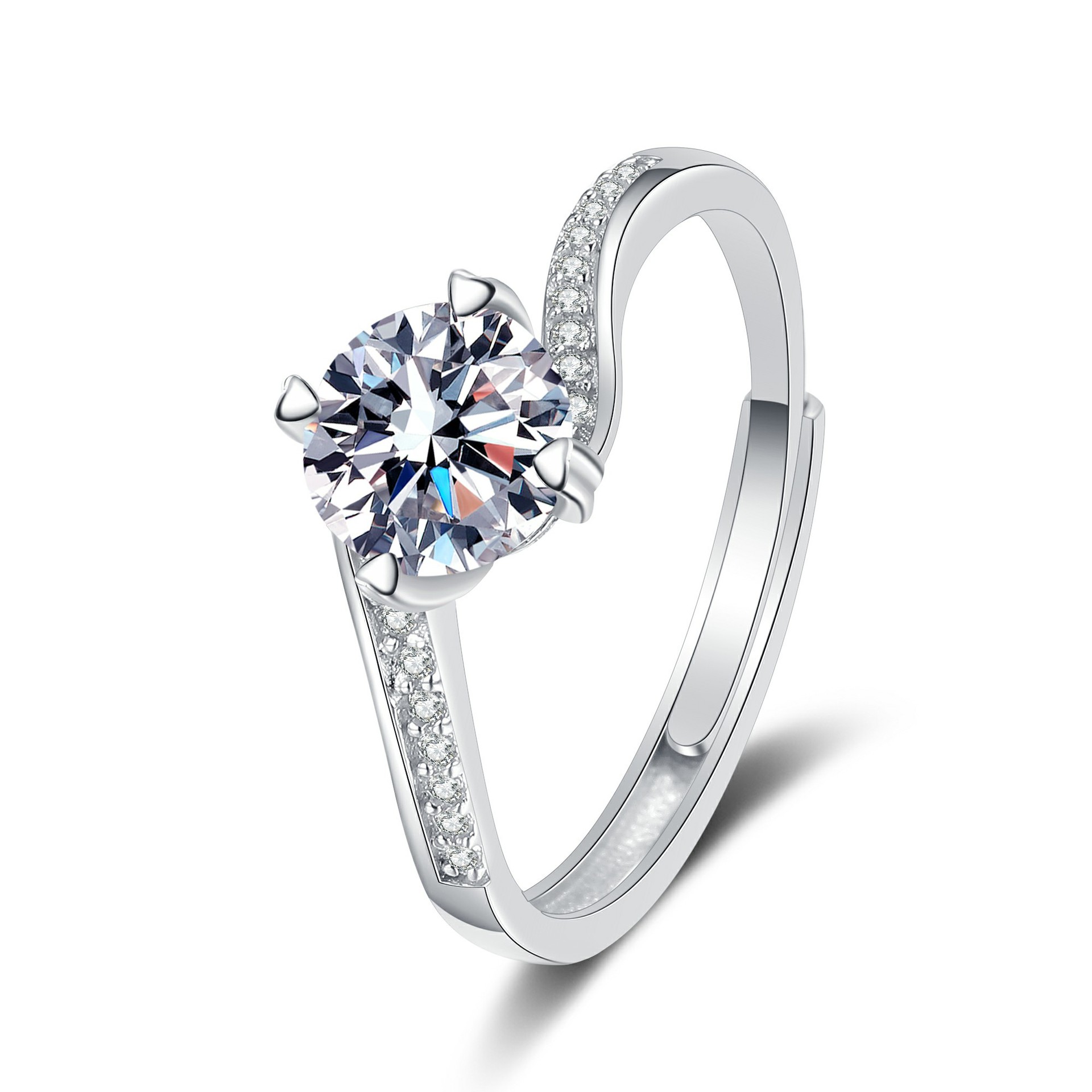 18:Four claw torsion arm ring (white diamond)