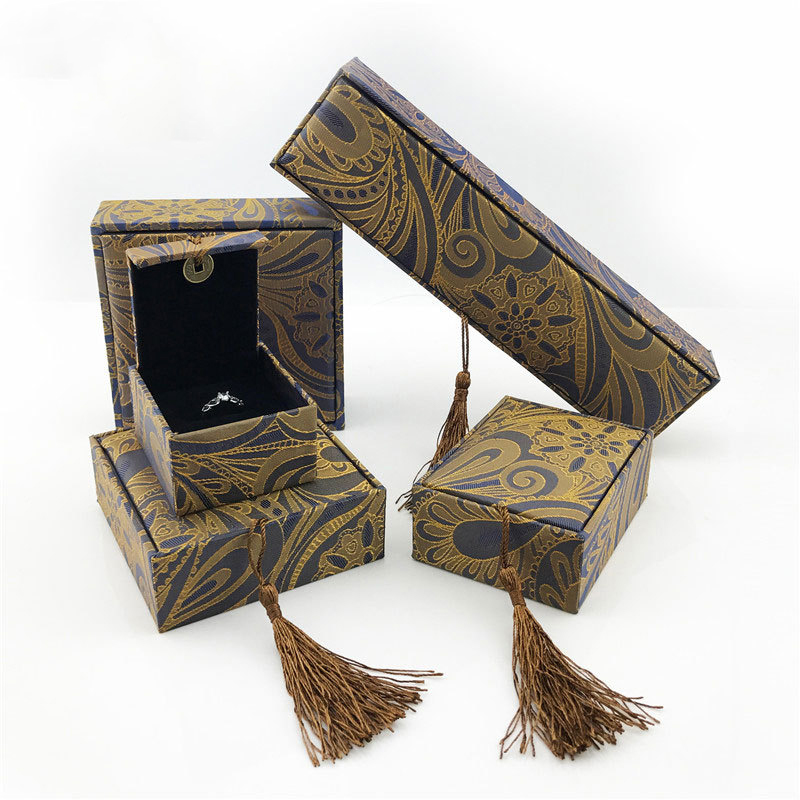 Cashew blue tassel ring box 65x60x40mm