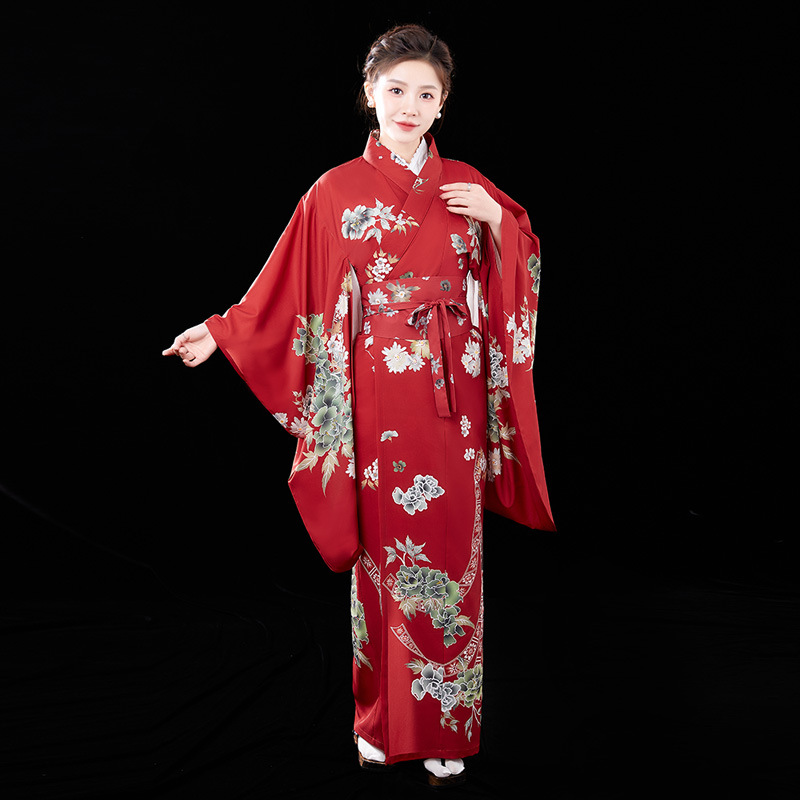 Red Furisode with obi and obi strap