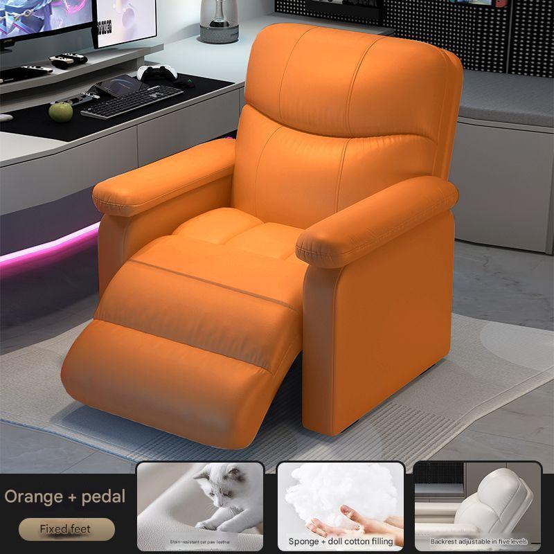 orange fixed chair with footrest