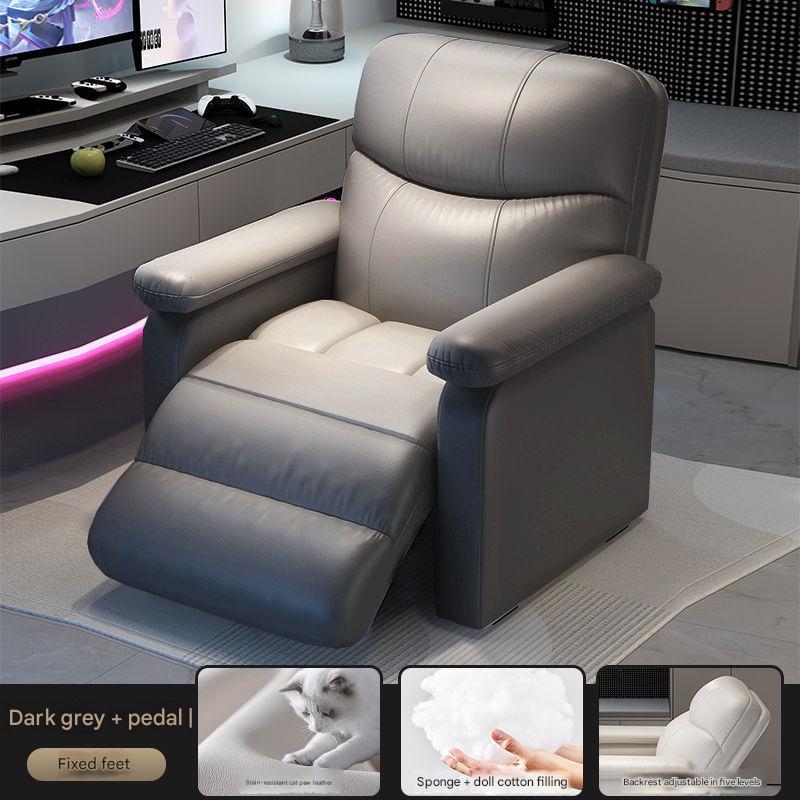 dark grey fixed chair with footrest