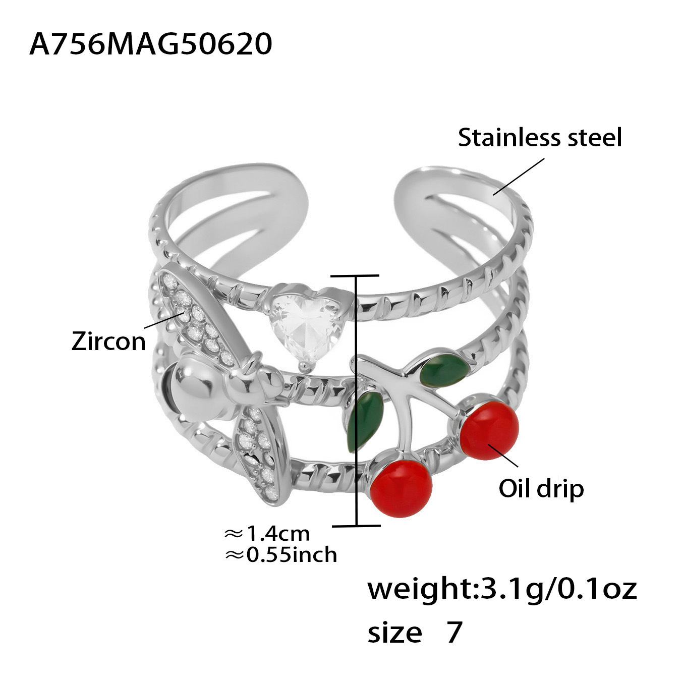 7:A756-steel color cherry ring