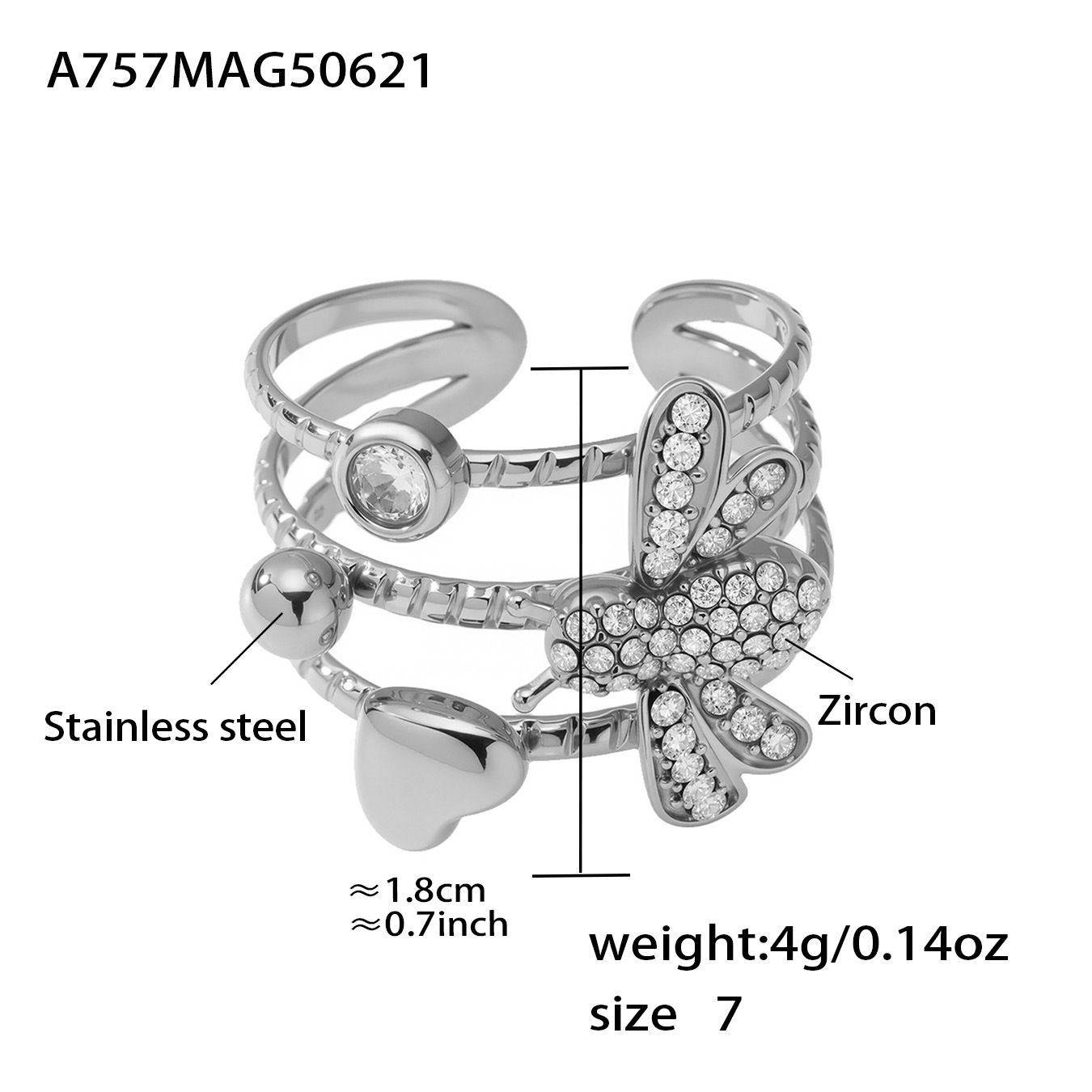 10:A757-steel color little bee ring