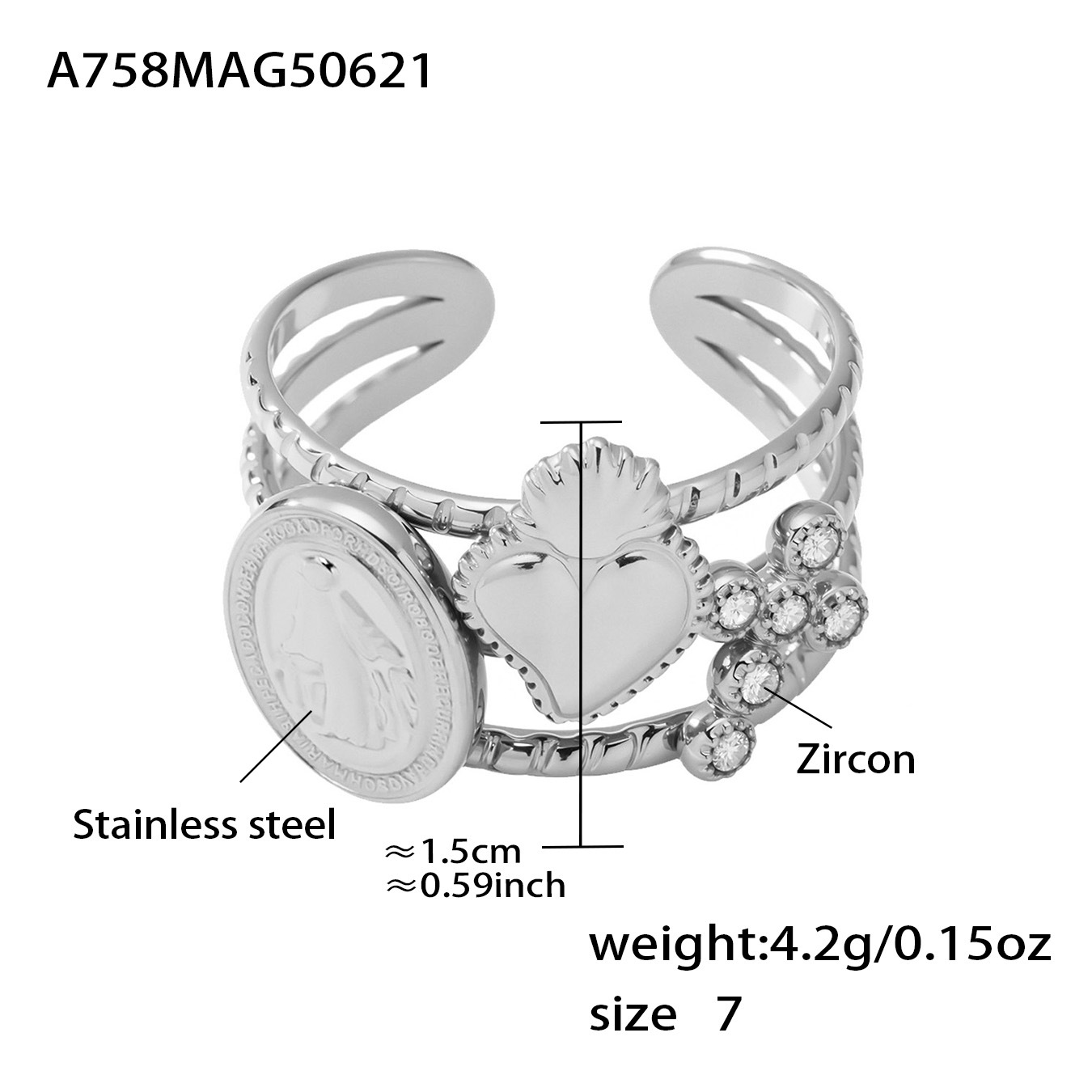 12:A758-steel color love ring