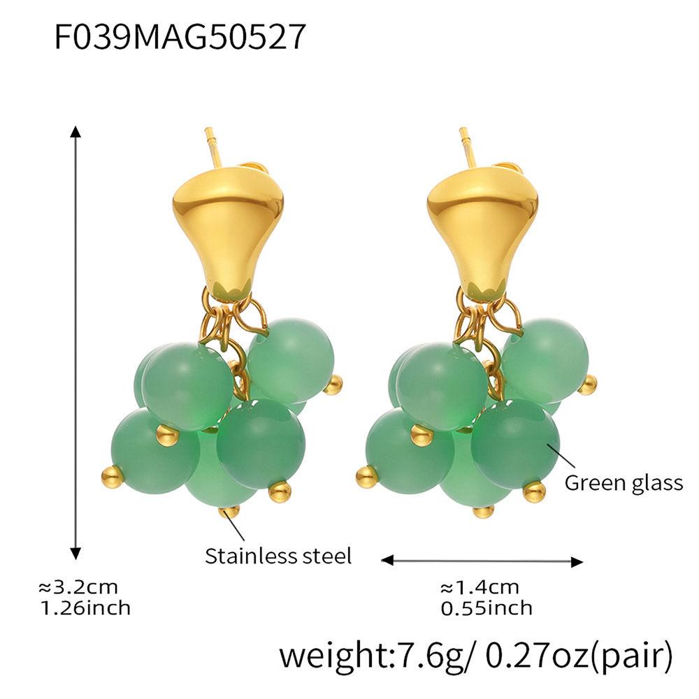 2:F039-gold green glass earrings