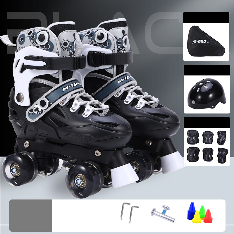 Black Quad Roller Skate with protective gear