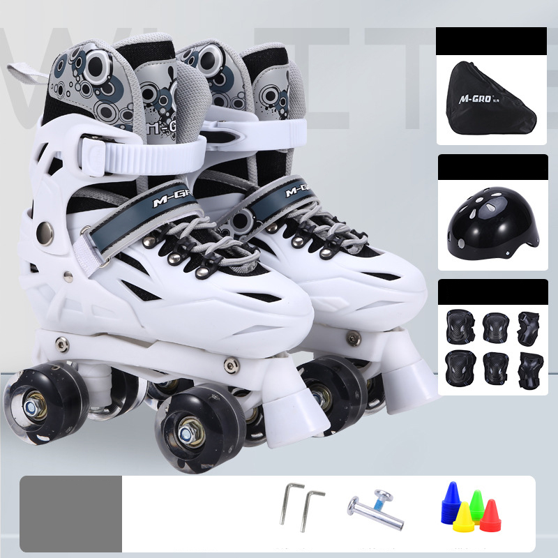White Quad Roller Skate with protective gear