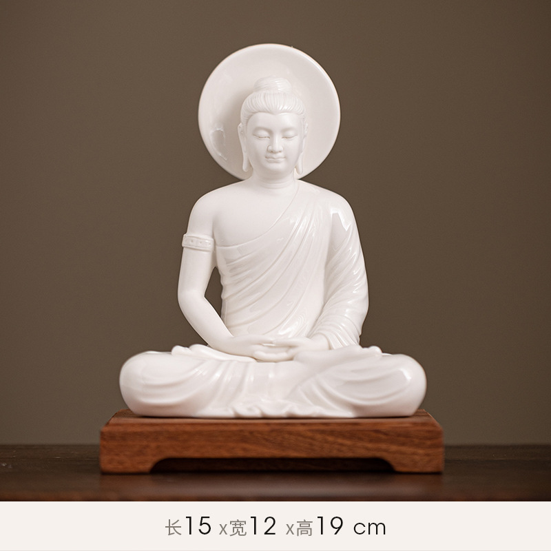 12:Sakyamuni [budaguang] white porcelain + wooden base 15/12