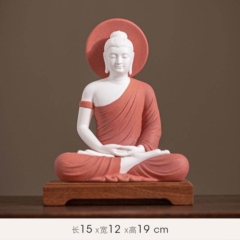 15:Sakyamuni [fudaguang] white porcelain red + wooden base 15/12