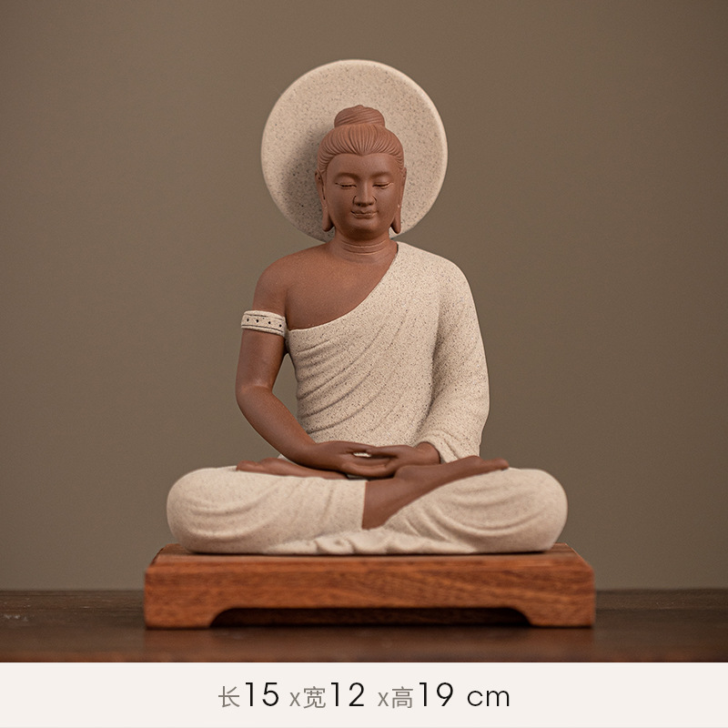 17:Sakyamuni [fudaguang] purple clay gray + wooden base 15/12