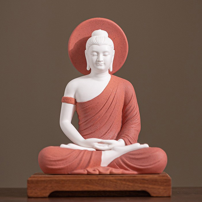 White porcelain red   wooden base