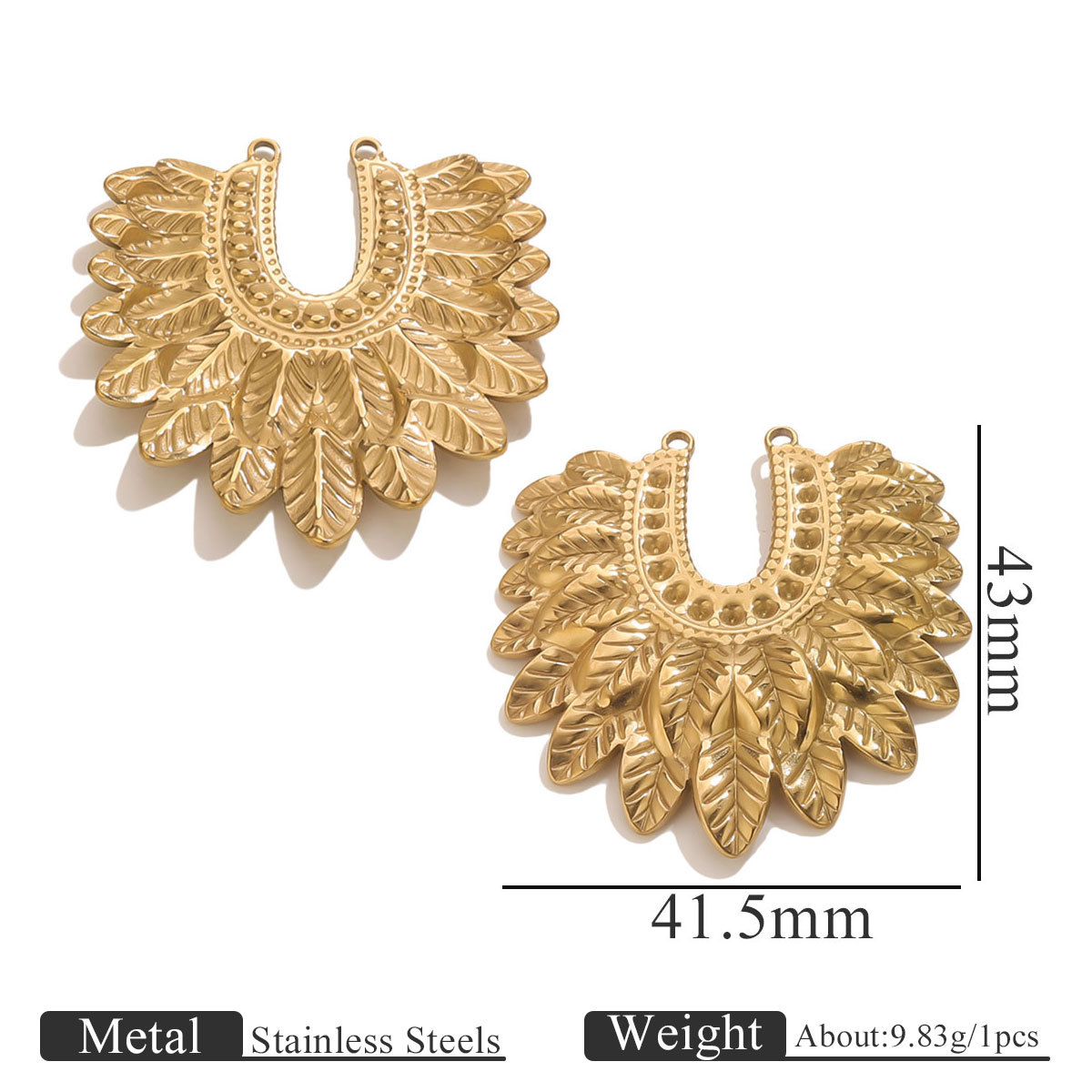 5:Gold pendant-u-shaped double hole leaves