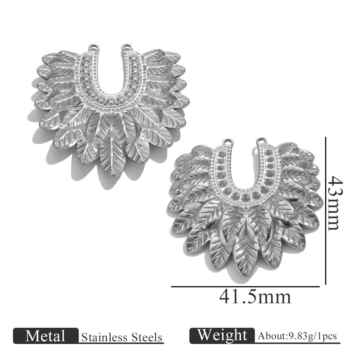 6:Steel color pendant-u-shaped double hole leaves
