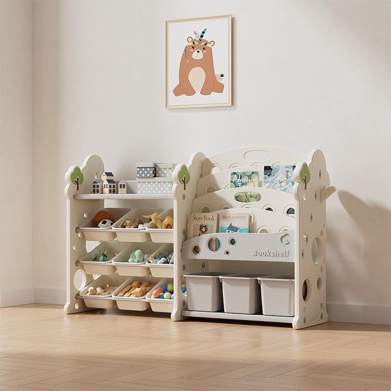 Tree house storage rack   bookshelf (3 large and 9 small) rice White