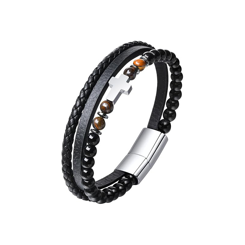 Tiger eye stone steel color  7.5inch