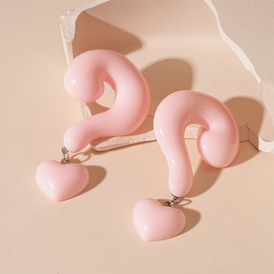 3:Silver needle-pink question mark love earrings