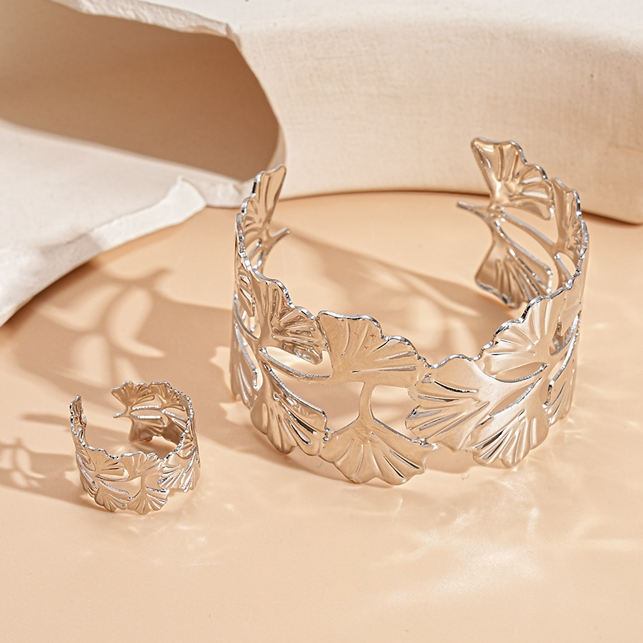 2:Bracelet-silver ginkgo leaf (set of two)