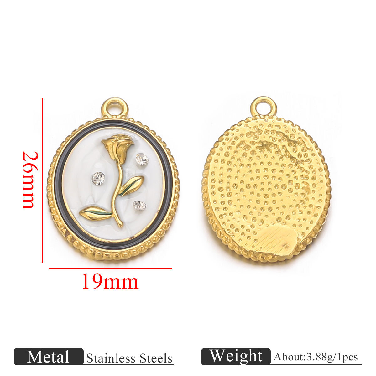 1:Golden oval rose oil drop-black white diamond