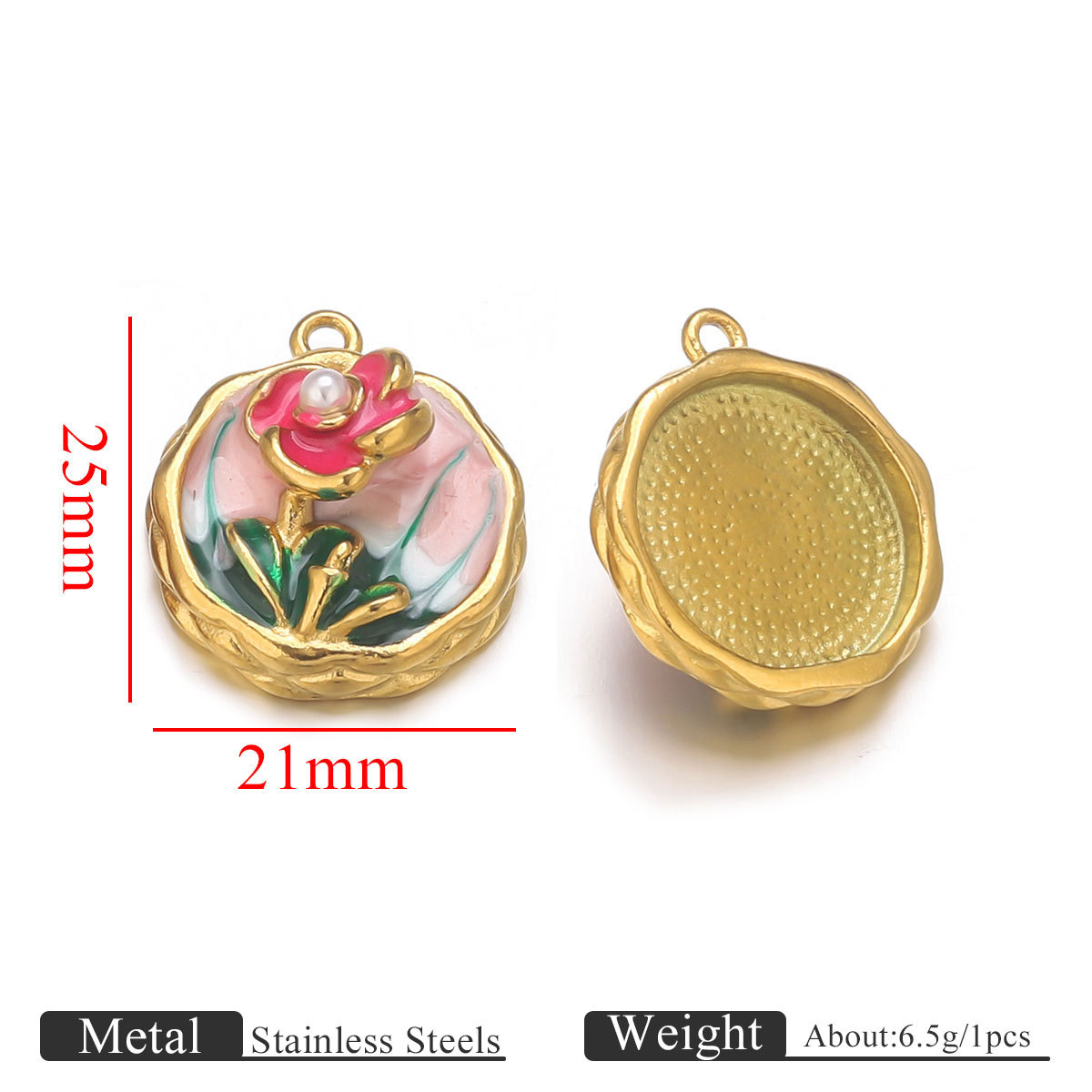 2:Golden round rose pendant dripping oil gradient color