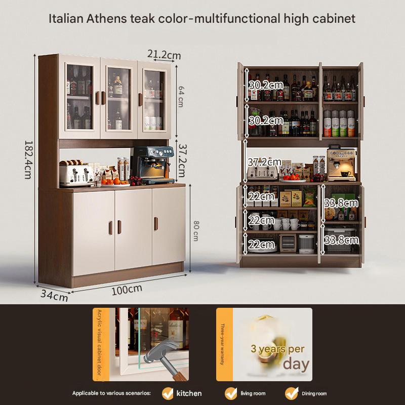 [upgraded solid wood ecological board-transparent cabinet door] athens teak color 100*34*182.4cm