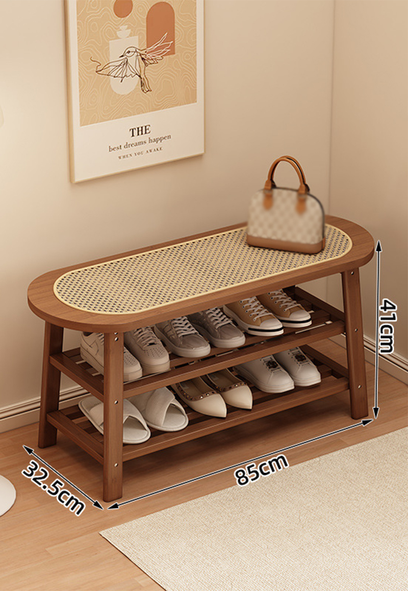 Walnut color (natural rattan) shoe changing stool 85cm long