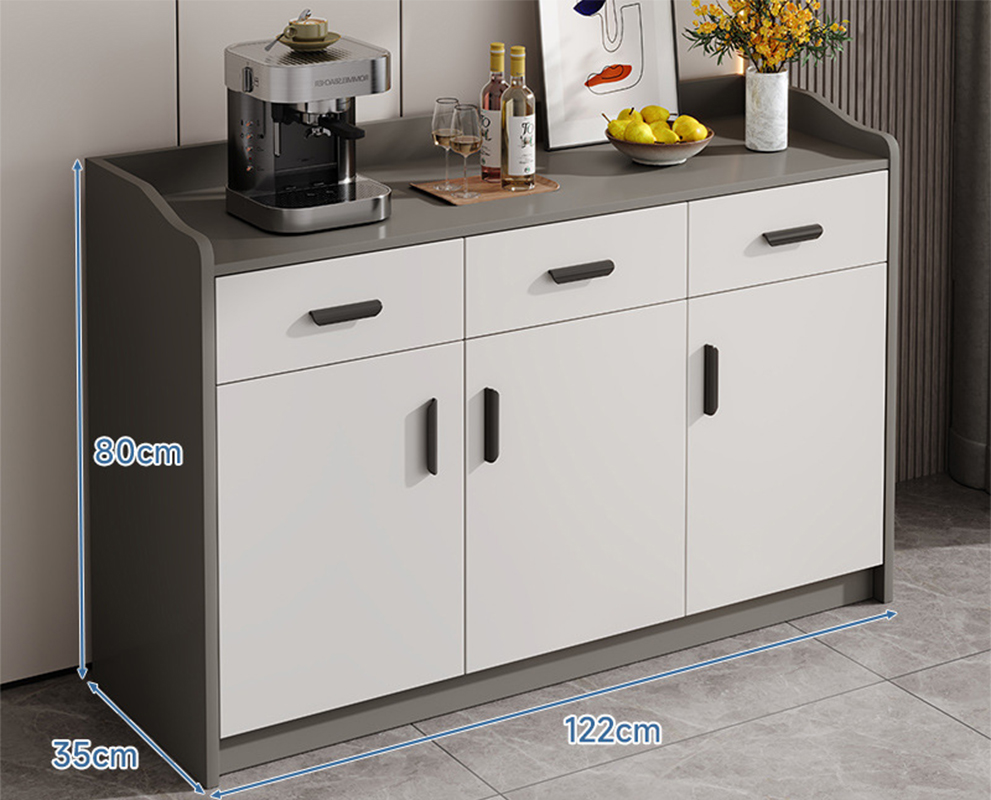 gray three doors and three drawers with guardrail 122