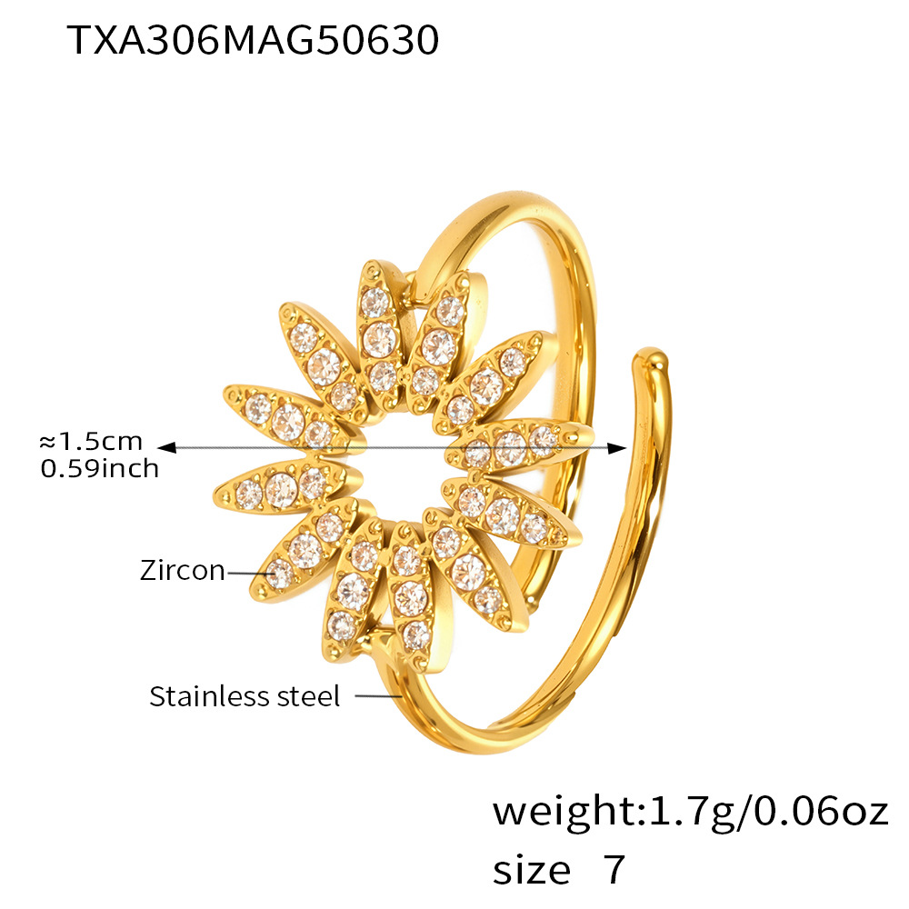 Txa306-white 5a zircon sunflower gold ring-no. 7
