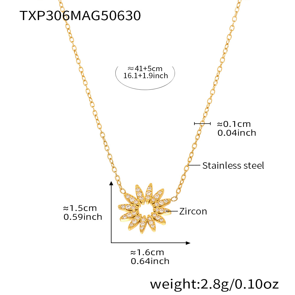 1:Txp306-white 5a zircon sunflower gold necklace 40 5cm