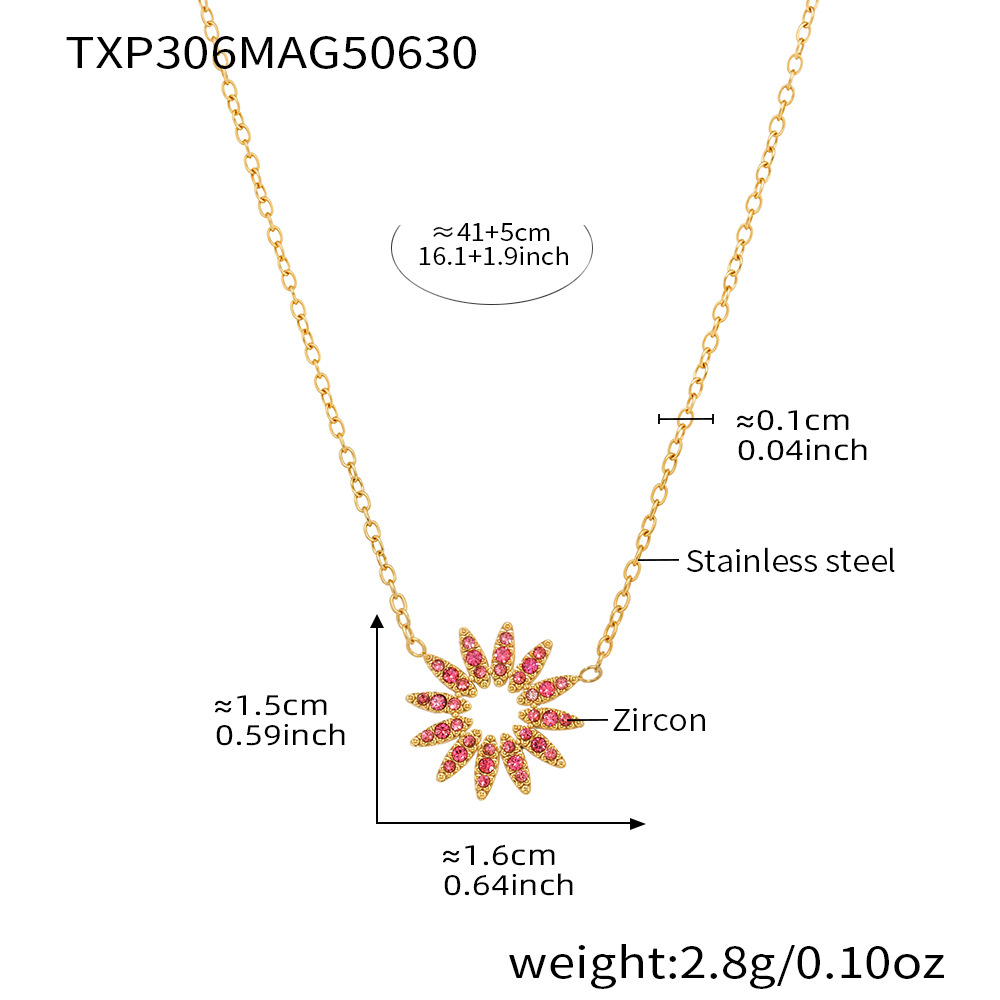2:Txp306-rose red 5a zircon sunflower gold necklace 40 5cm