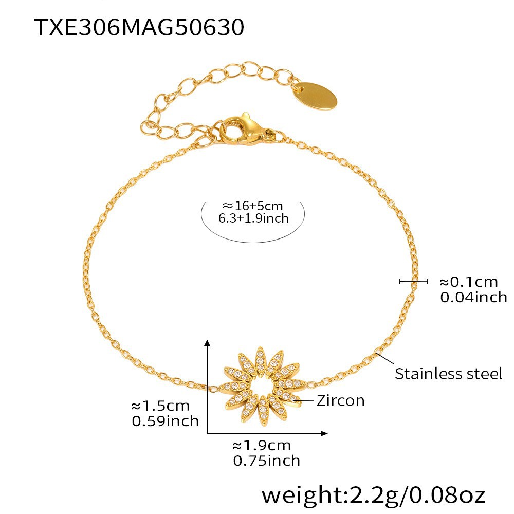 3:Txe306-white 5a zircon sunflower gold bracelet 15 5cm