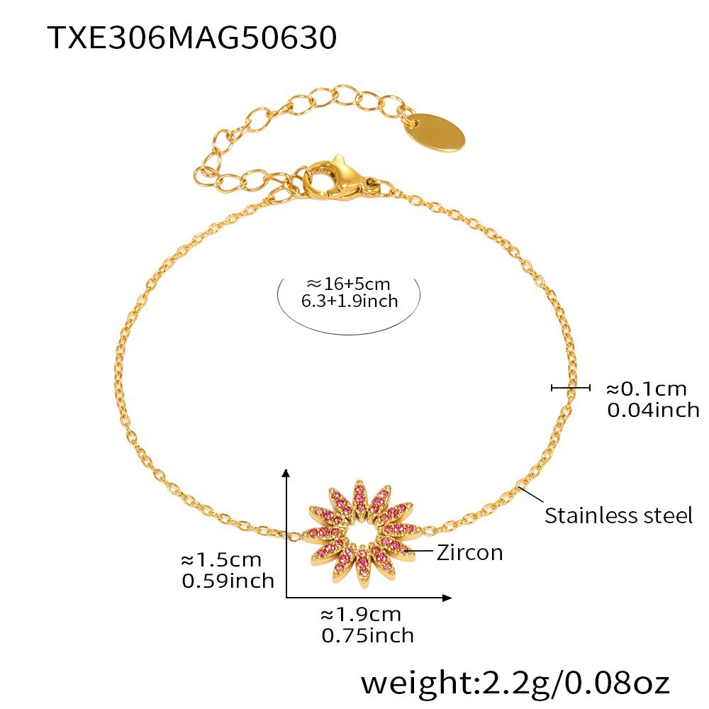 4:Txe306-rose red 5a zircon sunflower gold bracelet 15 5cm