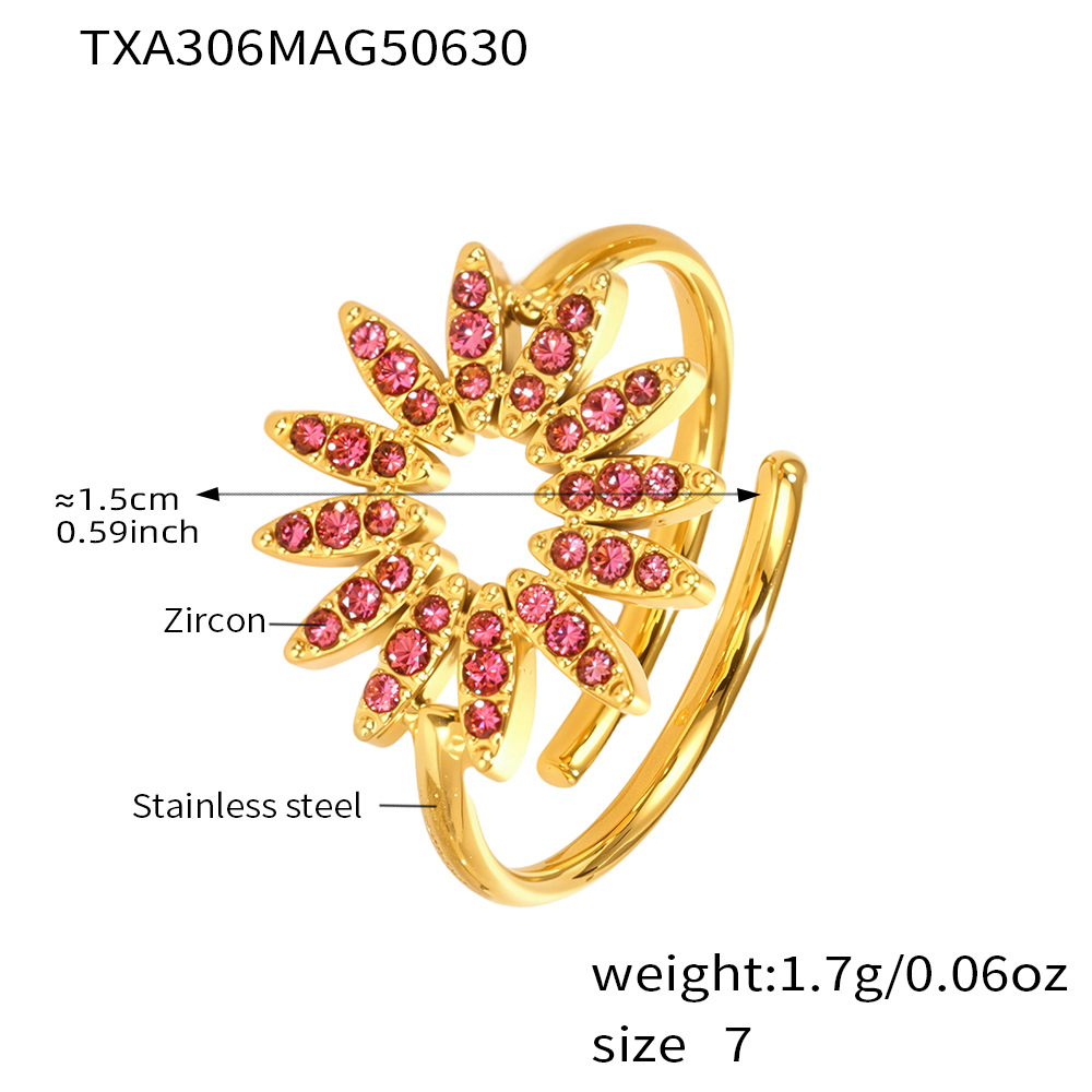 6:Txa306-rose red 5a zircon sunflower gold ring-no. 7