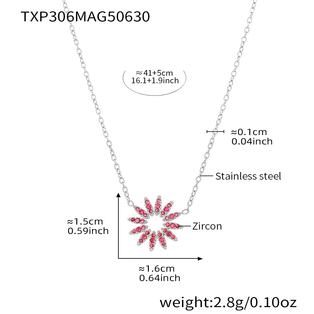 7:Txp306-rose red 5a zircon sunflower steel color necklace 40 5cm