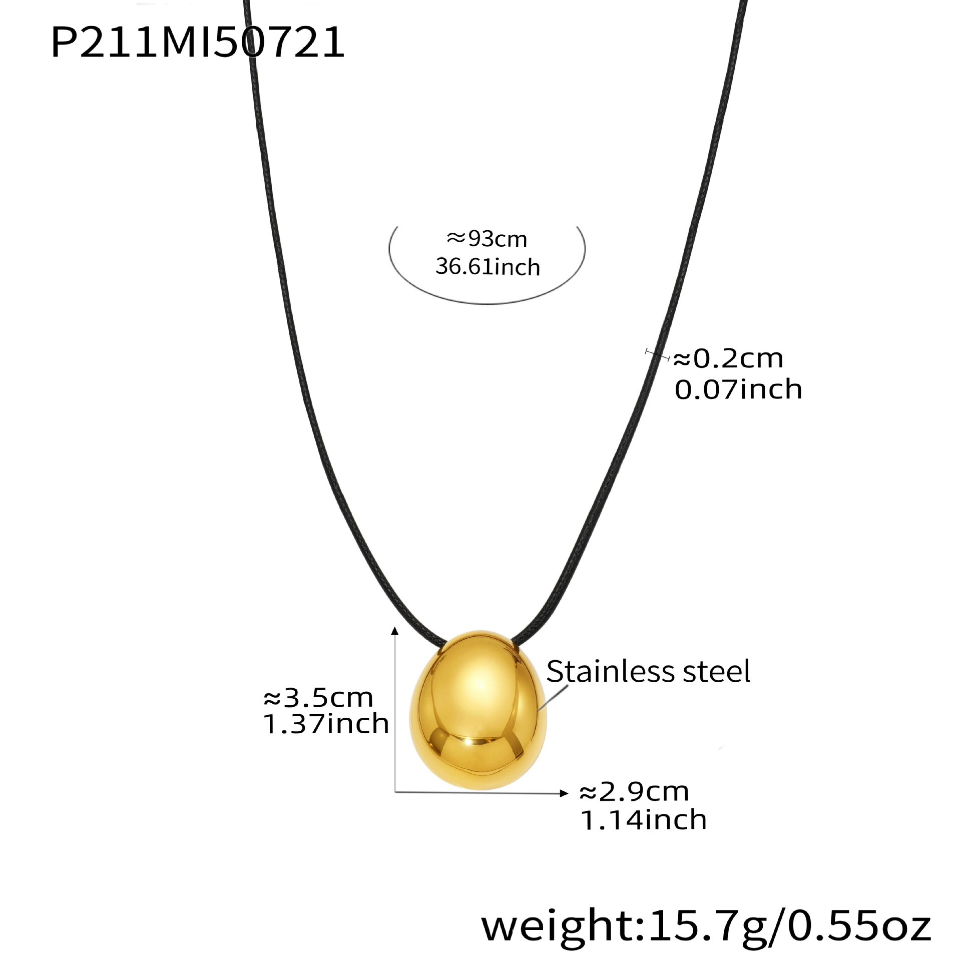 P211- Golden teardrop Pull-out Long Necklace, 93cm