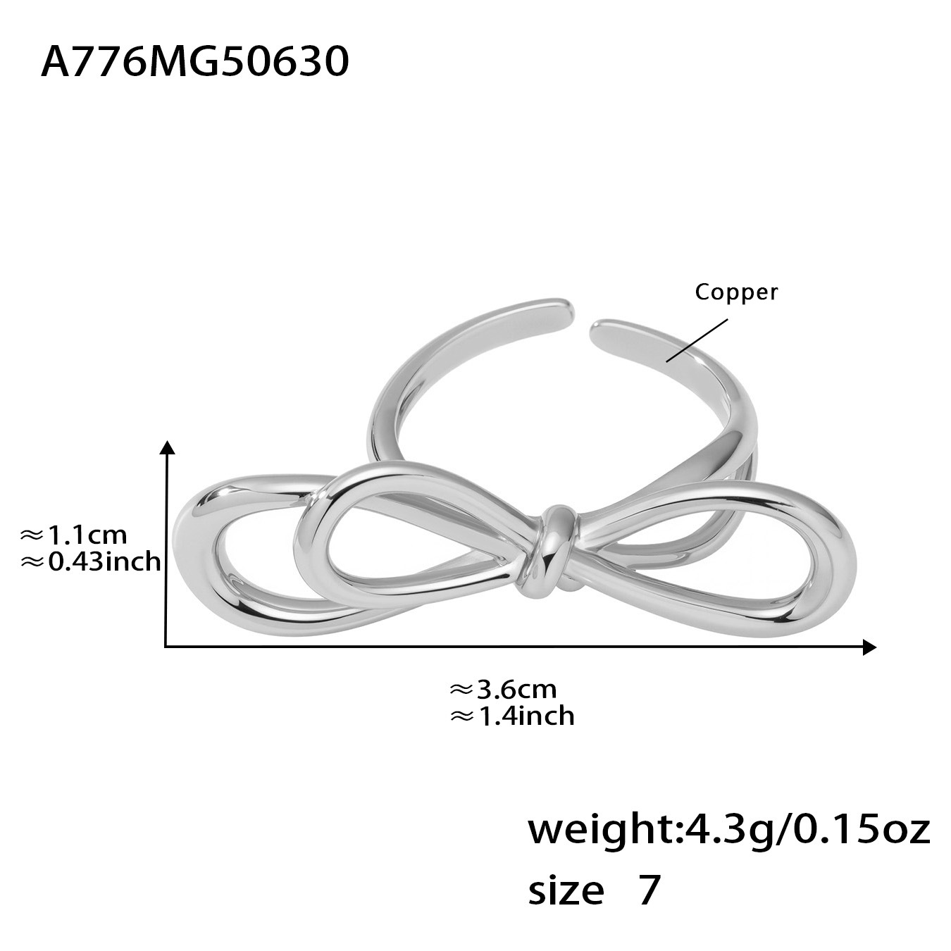 A776- Steel Bow Ring, Size 7