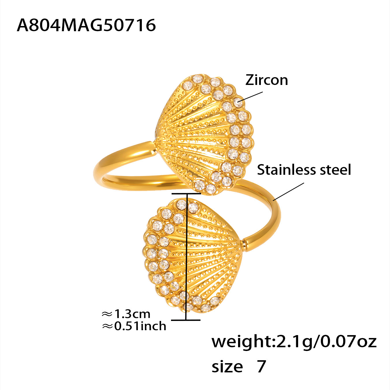A804-gold 5a zircon double shell ring-no. 7 No. 7