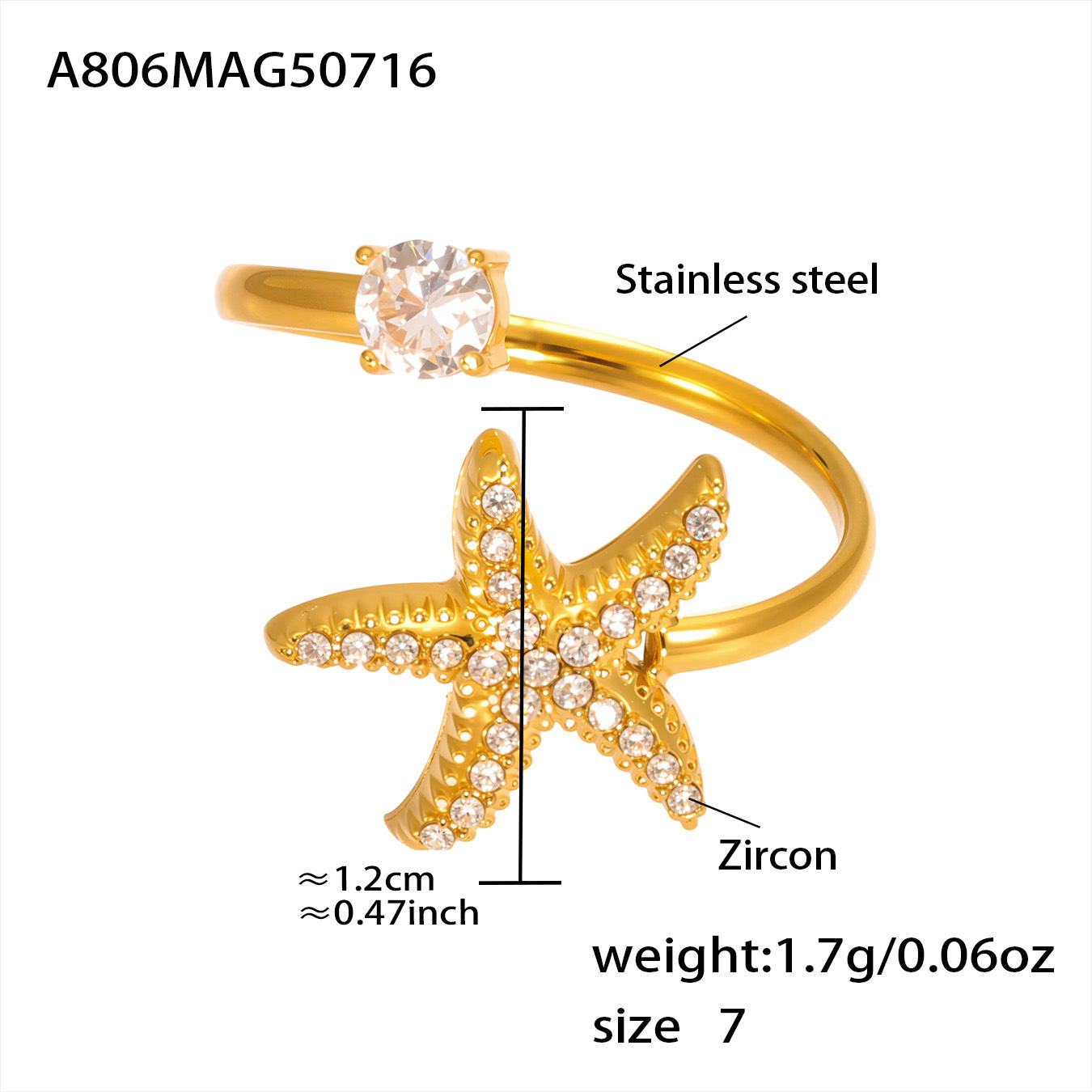 A806-golden 5a zircon starfish ring-no. 7 No. 7